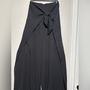 Kona Sol Black Pull On Wide Leg Beach, Swim Pants Slit Legs Wrap Front.